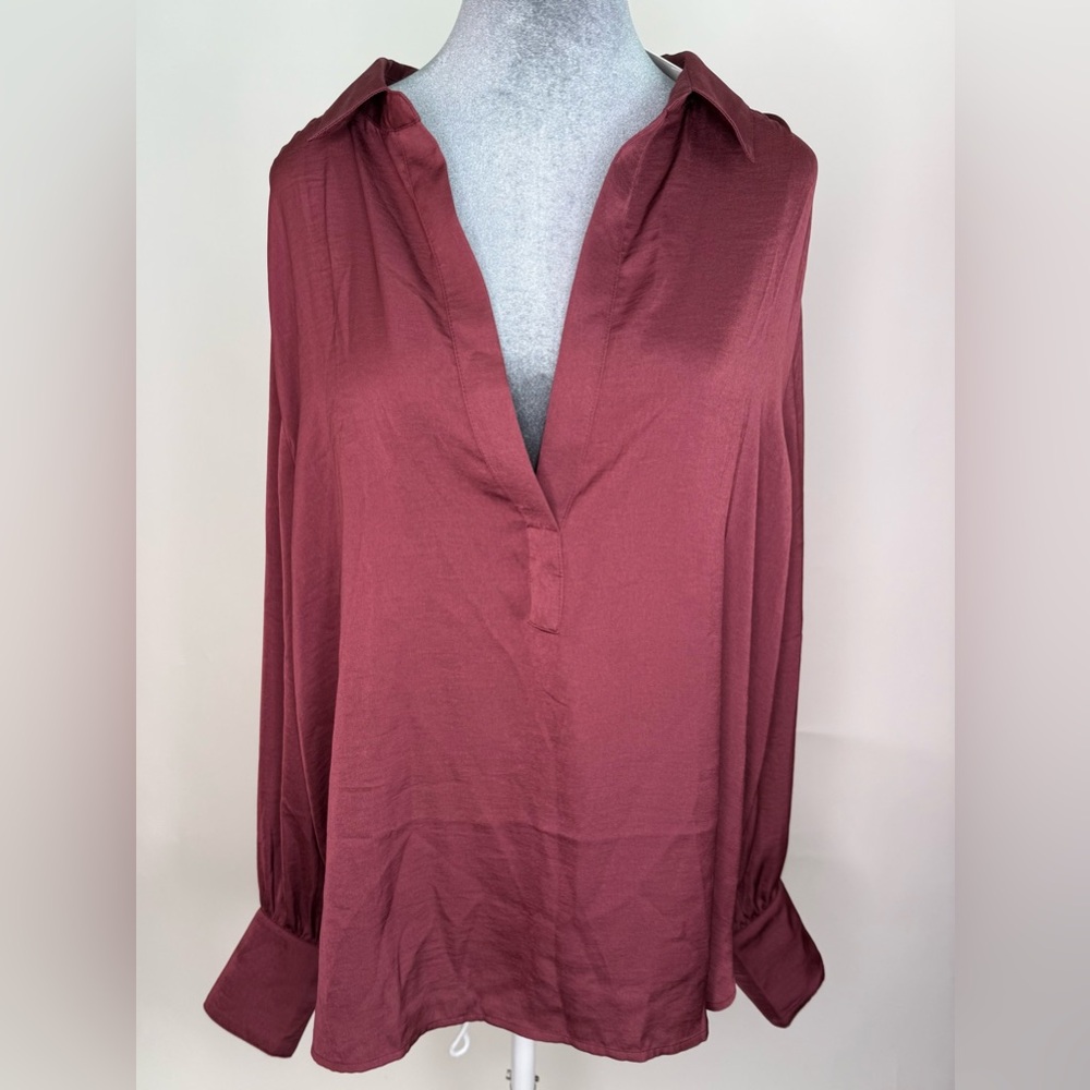 Banana Republic Women's long-sleeve relaxed satin pullover blouse